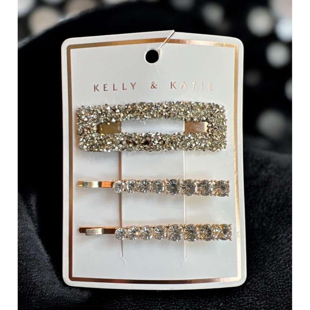 Kelly & Katie Silver & Gold Hair Barrette & 2 Rhinestone Bobby Pins *Brand New